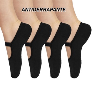 Kit Meia Sapatilha Antiderrapante Pilates Yoga Feminina - Preta em Oferta na Shopee