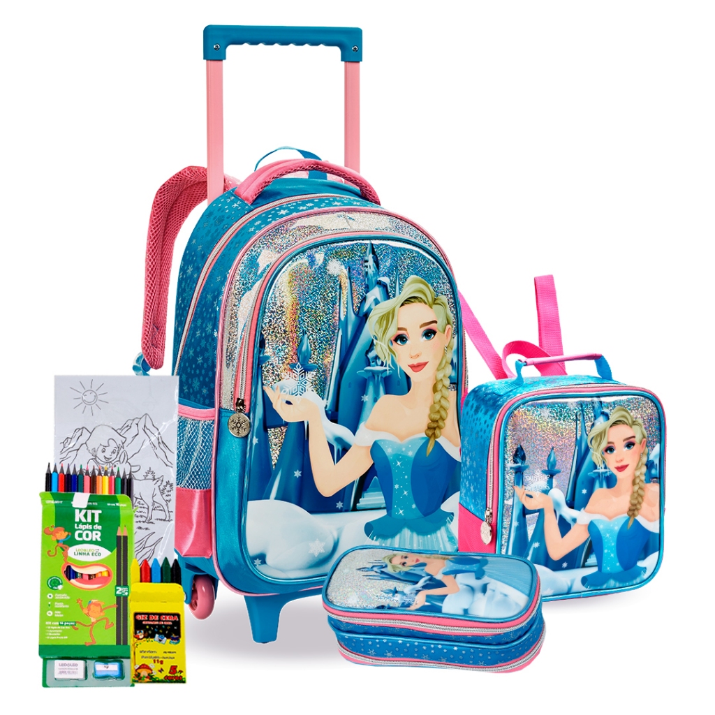 Kit Escolar Mochila Grande Estojo Box e Lancheira Térmica Coleção Ice Girl Denlex 2025