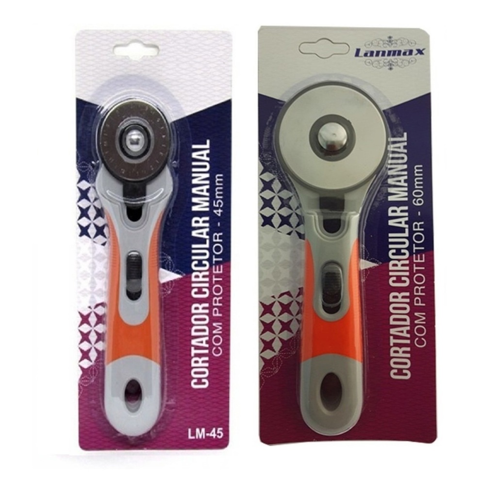 Cortador Circular Manual 45mm E 60mm Patchwork Scrapbook Lanmax Protetor Laranja Cinza Preto