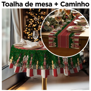 Kit Toalha de Mesa 4 Lugares Redonda Natal 1,40m + Caminho de Mesa 1,40x0,40m - Mesa Posta Natalina em Oferta na Shopee