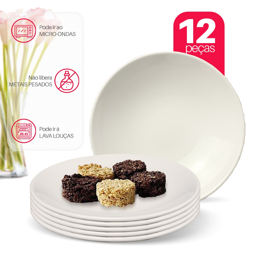 Pratos Sobremesa Conjunto 12peças 20,5cm Branco - Bhz Store