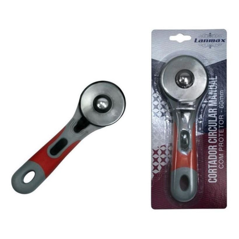 Cortador De 60mm Tecido Eva Manual Circular Patchwork Lanmax LM-60 Com Protetor Laranja Cinza Preto