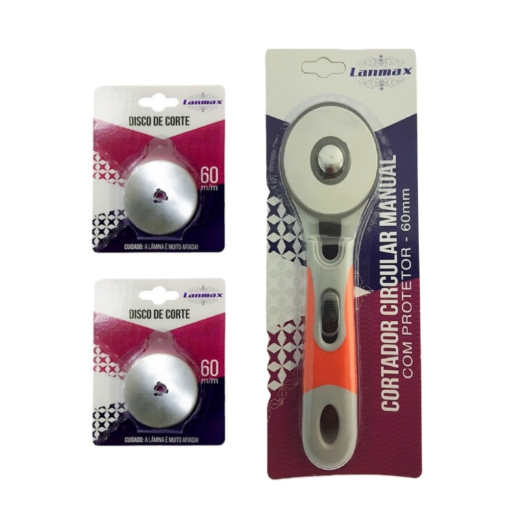 Cortador Circular Manual Lâmina 60mm + 2 Discos Refil Cabo Emborrachado  LM-60 Lanmax Com Protetor