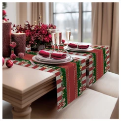 Kit 2 Trilhos Caminho de Mesa Decoração Natal 3d Em Tecido Oxford - 1,40x0,40m