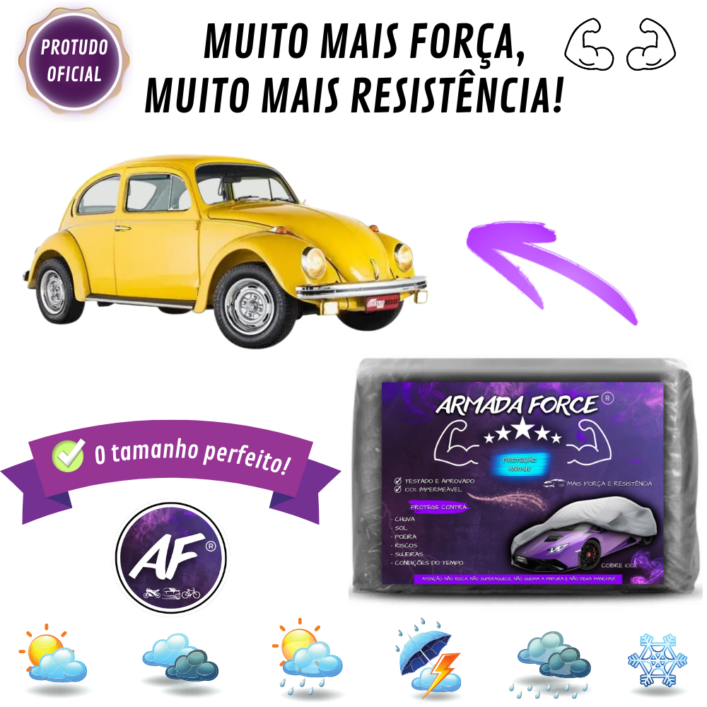 Capa Cobrir FUSCA Impermeável 100% Sem  Forro Proteção Automotiva Anti-UV MIH&HA ARTIGOS