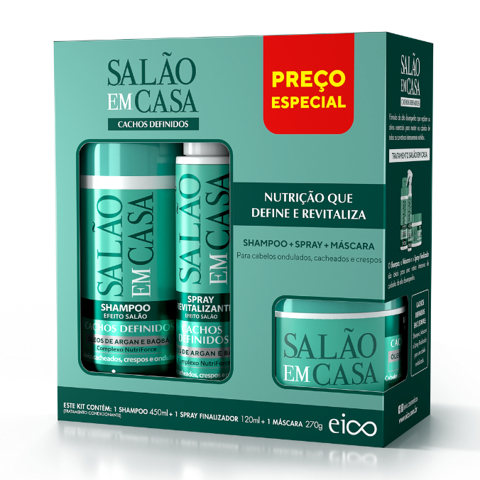 Kit Especial Cachos Definidos Salão Em Casa 450ml Máscara De Tratamento 270g e Spray Finalizador em Oferta na Shopee