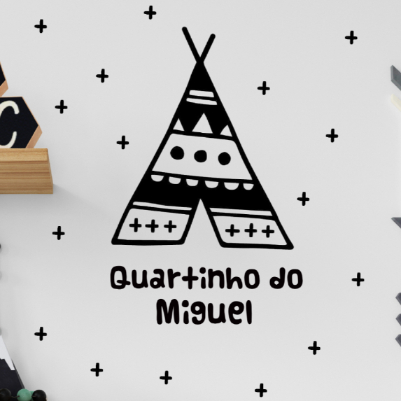 Adesivo de parede tenda nórdica, quarto infantil, com nome personalizado, decoração escandinava