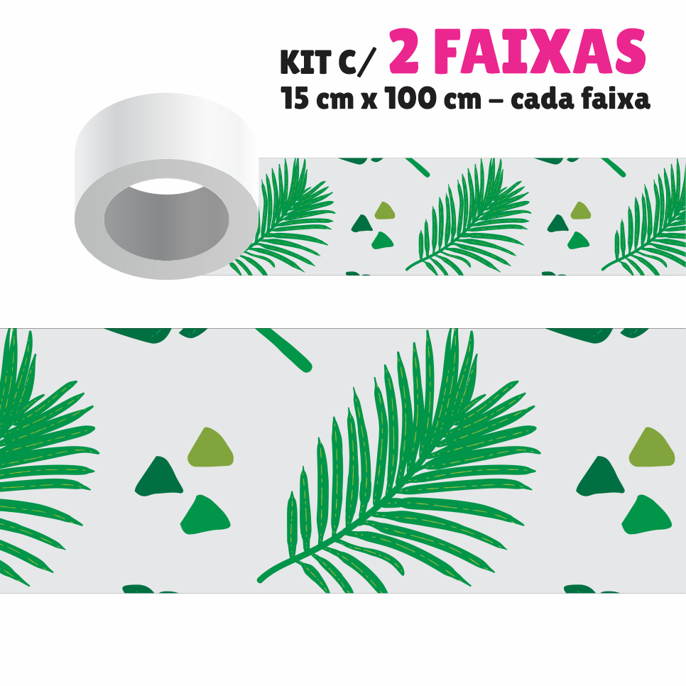 FOLHAS TROPICAIS 1318 - Faixa Decorativa para Cozinha - Kit com 2 Faixas Papel de Parede Border Faixa Adesiva Decoração