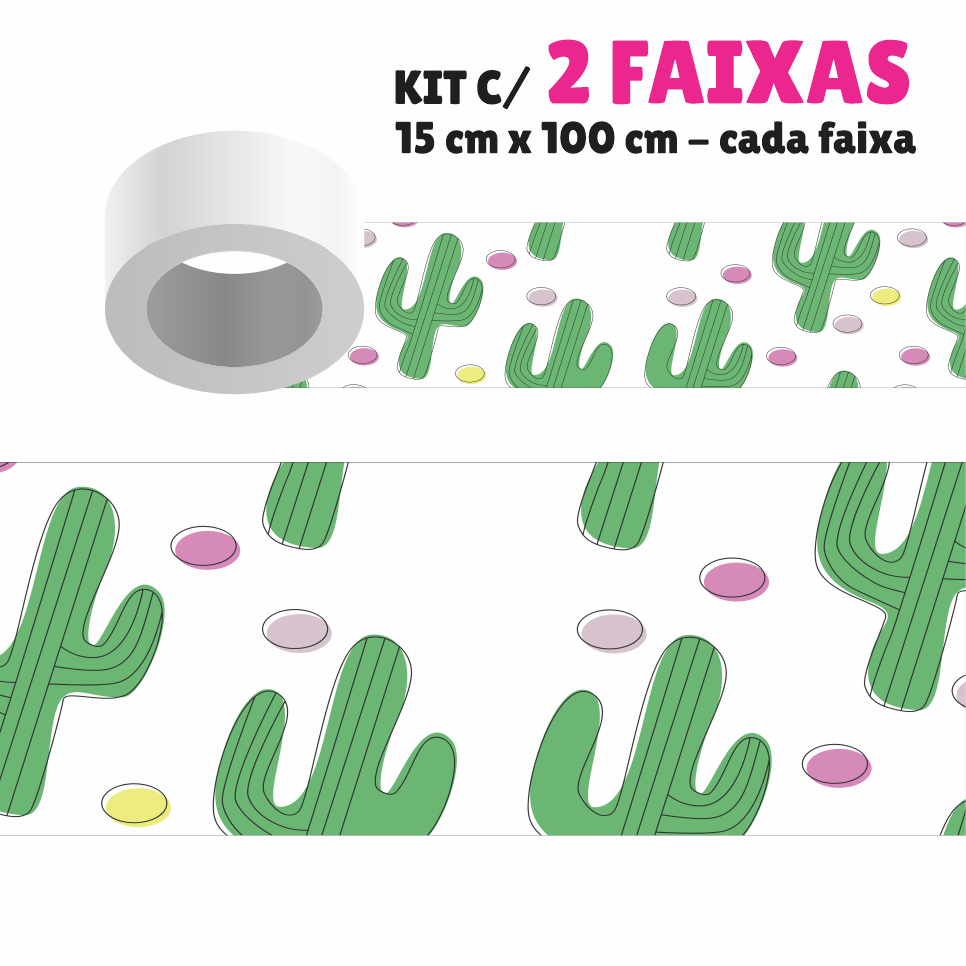 Faixa Decorativa Kit com 2 Faixas Papel de Parede Border Faixa Adesiva Decoração - CACTOS 1317