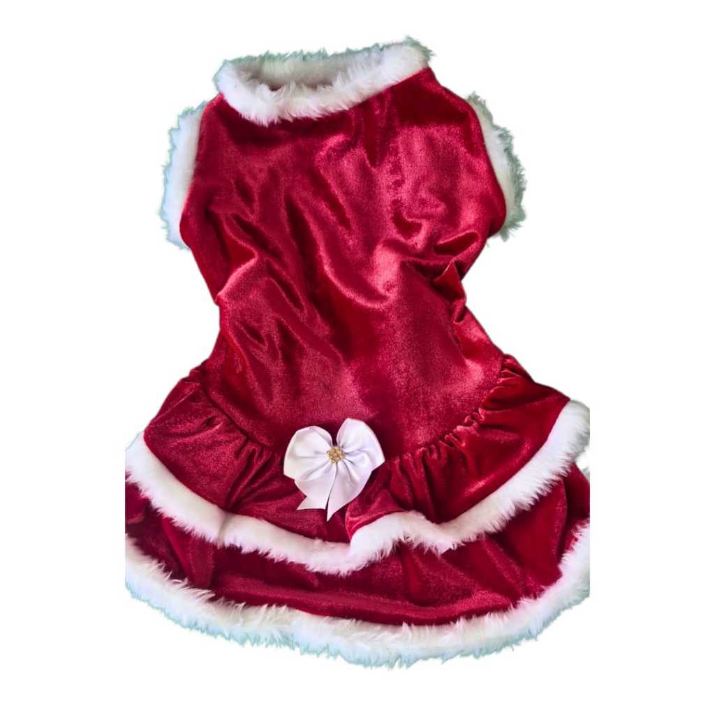 Vestido Luxo para Pet  Fantasia de Natal Mamãe Noel Para Shitzu Pug Splitz