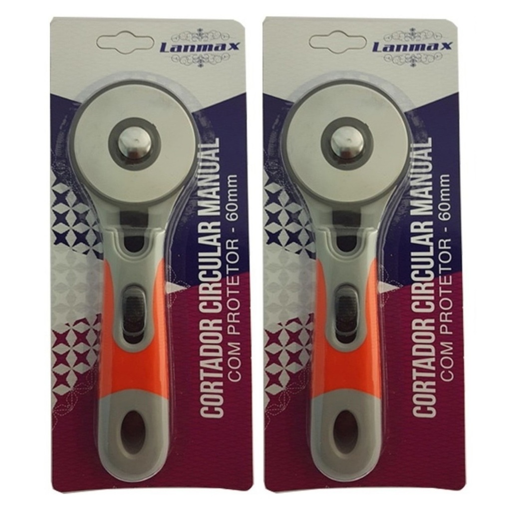 Kit 02 Cortadores Rotativo Tecidos Patchwork 60mm Pronta Entrega Lanmax LM-60 Protetor Laranja Cinza
