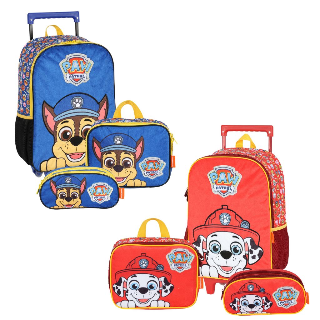 Kit Escolar Infantil Mochila Grande Rodinhas, Lancheira Térmica e Estojo Duplo Patrulha Canina Original Luxcel - Baby & Kids Fashion