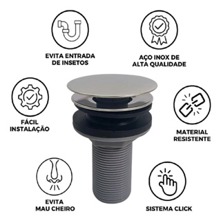 Valvula Click Ralo Inox Para Pia Cuba Lavatório Banheiro Lavabo Conexão 7/8 Aço Inox 304 Luxo em Oferta na Shopee