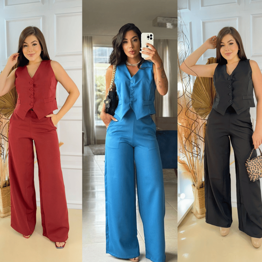 Conjunto na Alfaiataria Calça  Pantalona + Colete Social Escritório Plus SIze