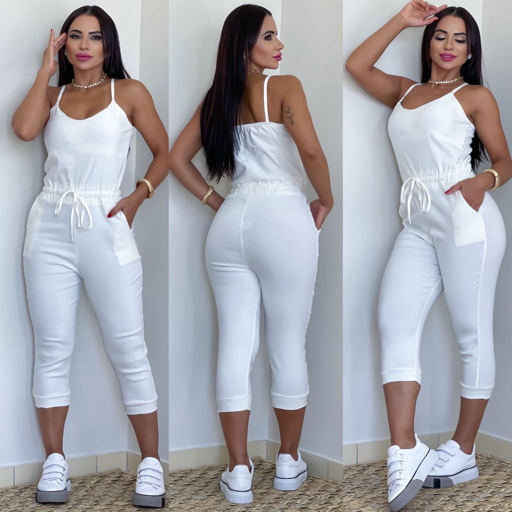 Macacão Jogger de Alça Regulavel Feminino Em Bengaline Com Bojo em Oferta na Shopee