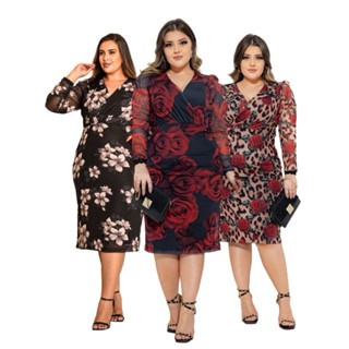 Vestido Midi Plus Size Tule de malha  Moda Evangélica Cristao Festividades Congressos