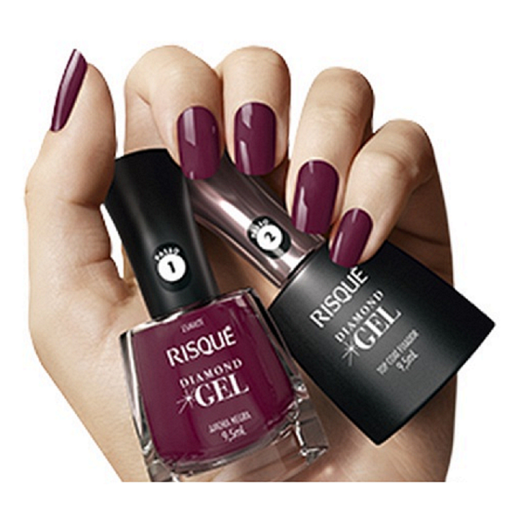 Kit Esmalte Risque Diamond Gel + Top Coat escolha a sua Cor