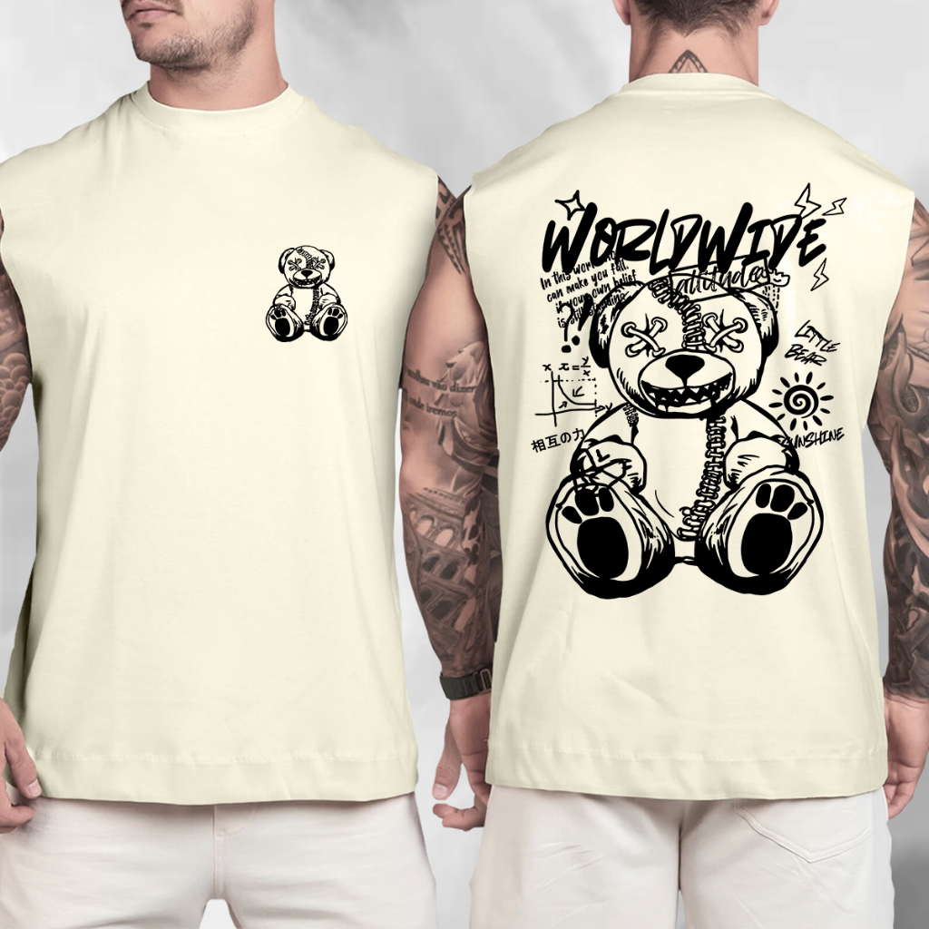 Camiseta Regata Machão Oversized Streetwear Estampada World Wide em Algodão
