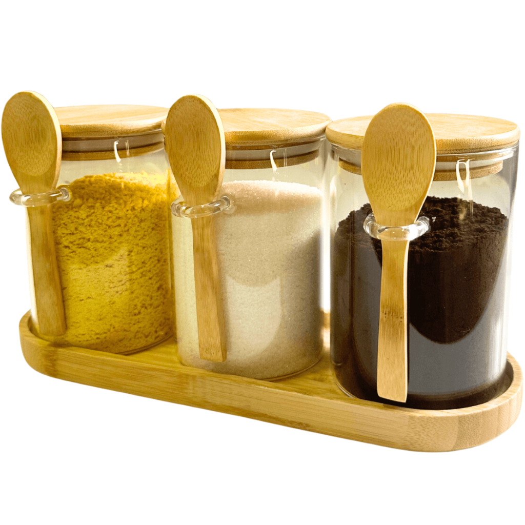 LUMAI Conjunto de Potes Hermético de Vidro Tampa de Bambu Colher Mantimento de Alimentos O...