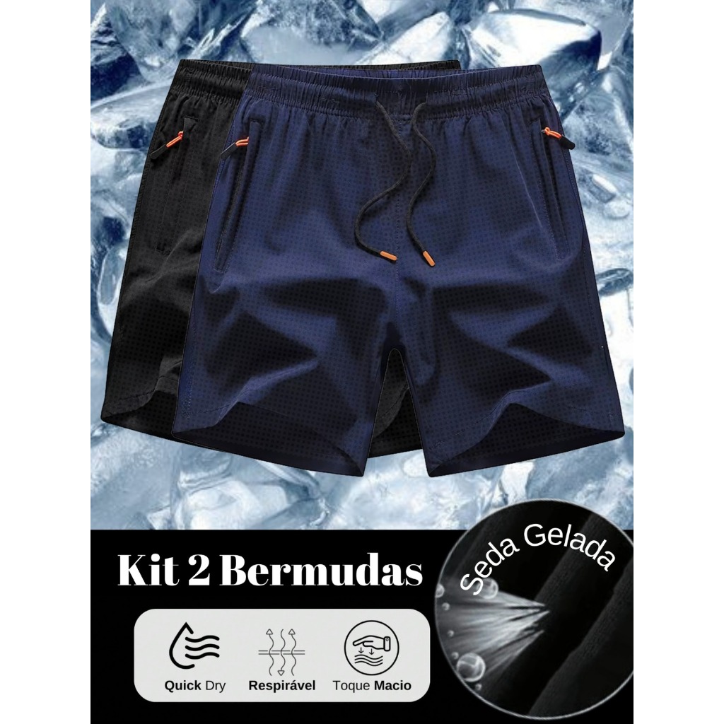 Kit com 2 Bermudas Masculinas Seda Gelada Texturizada - Conforto e Estilo em Dobro em Oferta na Shopee