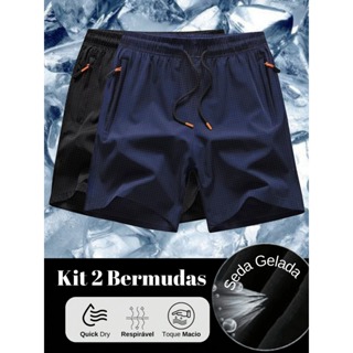 Kit com 2 Bermudas Masculinas Seda Gelada Texturizada - Conforto e Estilo em Dobro em Oferta na Shopee