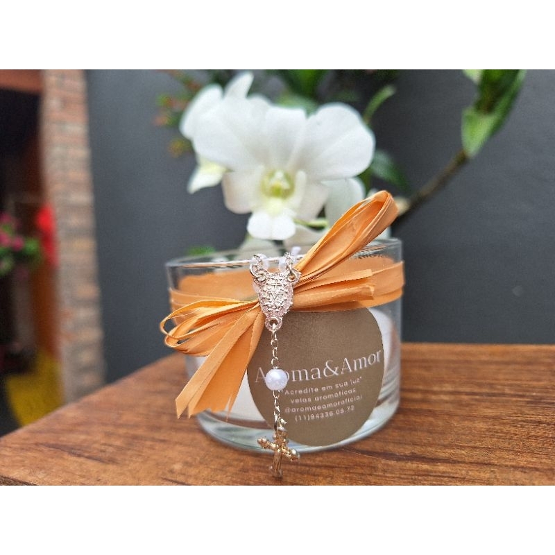vela perfumada rosas católica oração reza meditação presente + mini terço