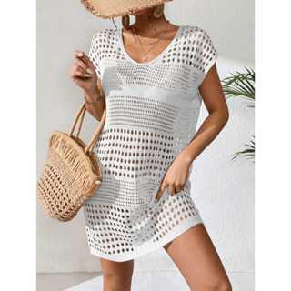 Vestido de praia saída moda verão feminino tricot crochê em Oferta na Shopee