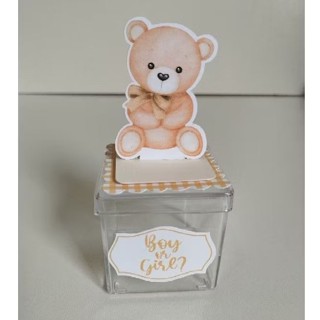 Aplique em pé 3D + Tag Chá Revelação Ursinho Neutro em Oferta na Shopee