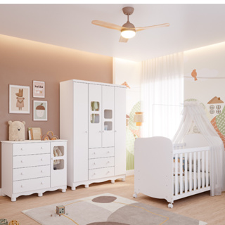 Quarto de Bebê Completo Guarda Roupa 4 Portas Berço Americano Cômoda Uli 4 Gavetas Faura em Oferta na Shopee