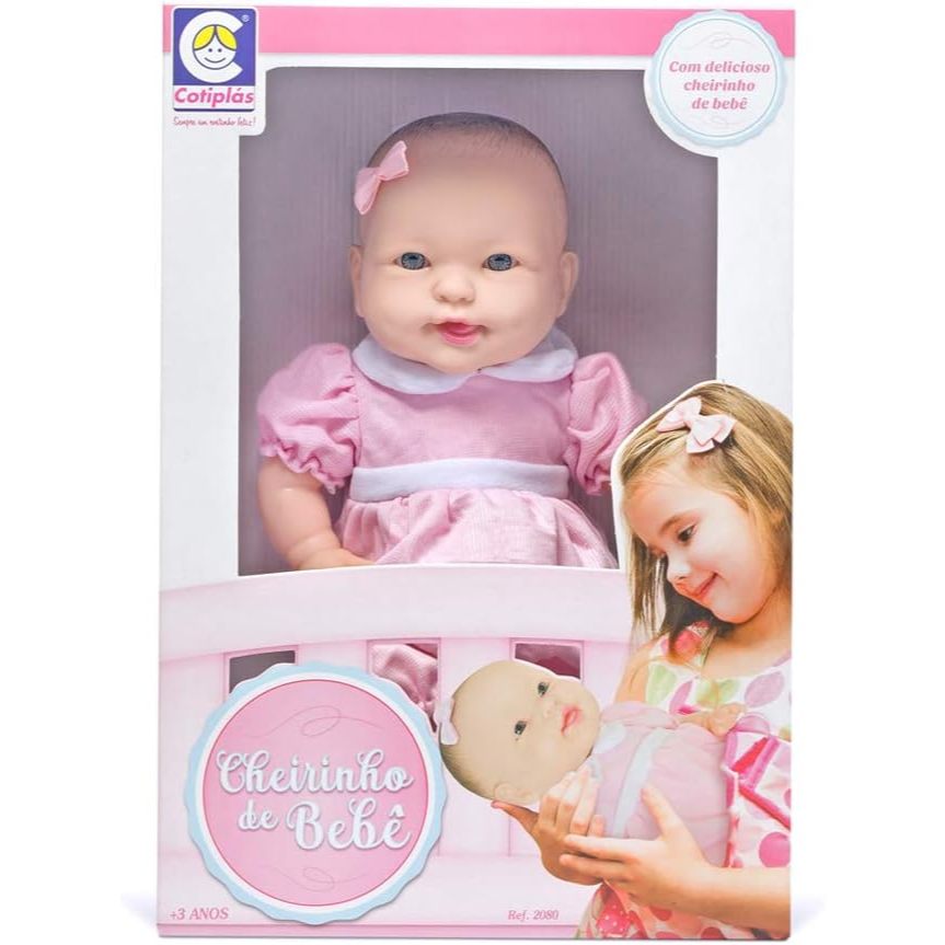 Boneca Cheirinho de Bebê Cotiplás – Boneca Bebê Realista com Aroma Delicado e Roupinha Rosa – 39 cm