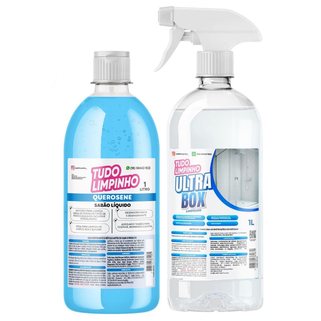 KIT SABÃO DE QUEROSENE 1L + ULTRA BOX 1L C/ VAL TUDO LIMPINHO em Oferta na Shopee