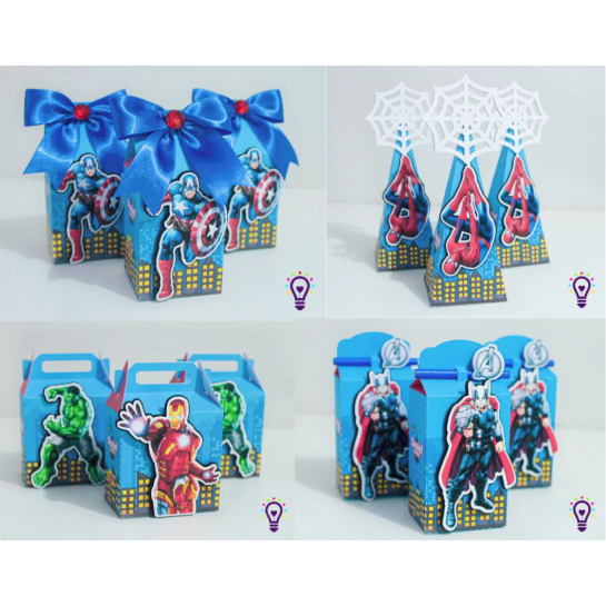 Kit Vingadores heróis Lembrancinha Personalizada Marvel Dc Comic Scrap Festa Caixas