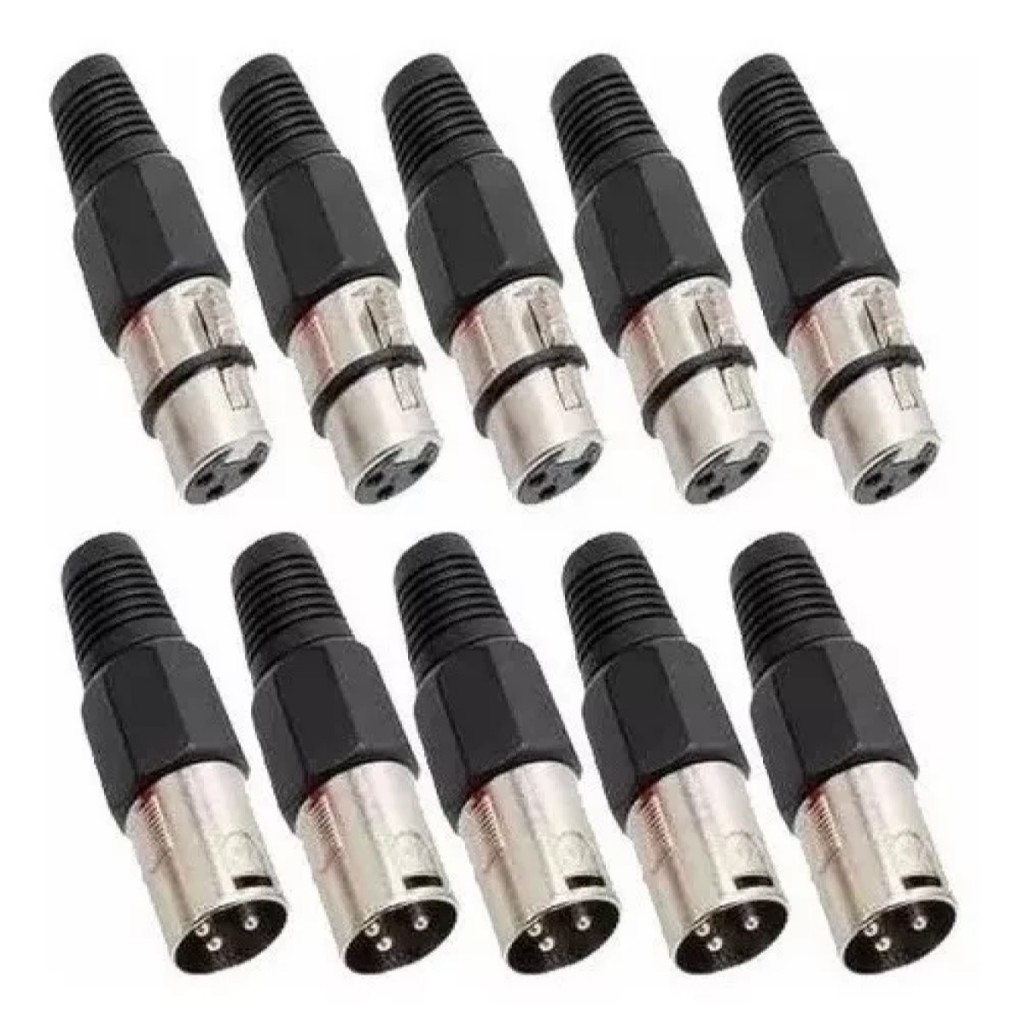 Kit 4 Plug Macho 8 Plug Femea Conector Xlr Canon Preto Profissional
