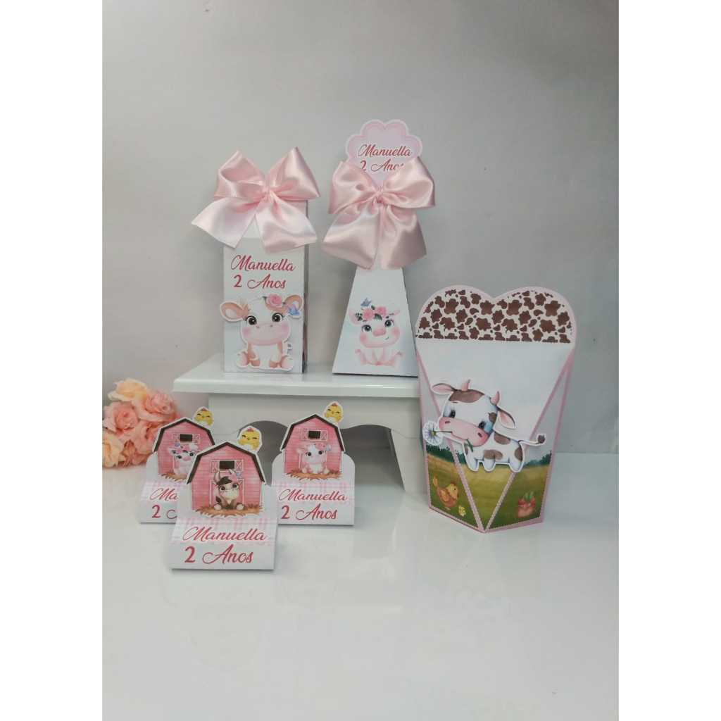 Kit Festa - 45 Lembrancinhas Personalizadas Fazendinha Menina - Caixinhas Personalizadas - Papelaria Personalizada