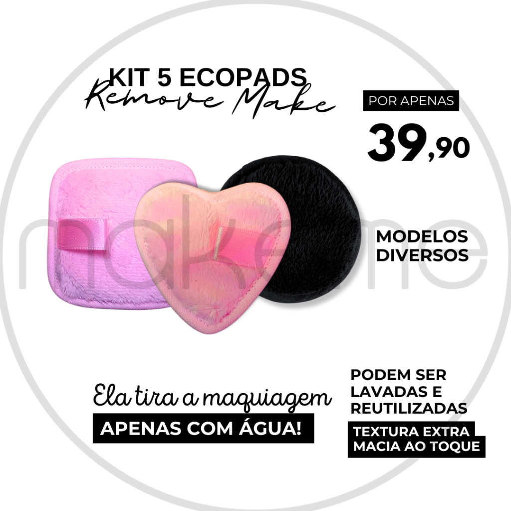 KIT Ecopads Limpeza Facial Remove Maquiagem Apenas Com Água Reutilizável