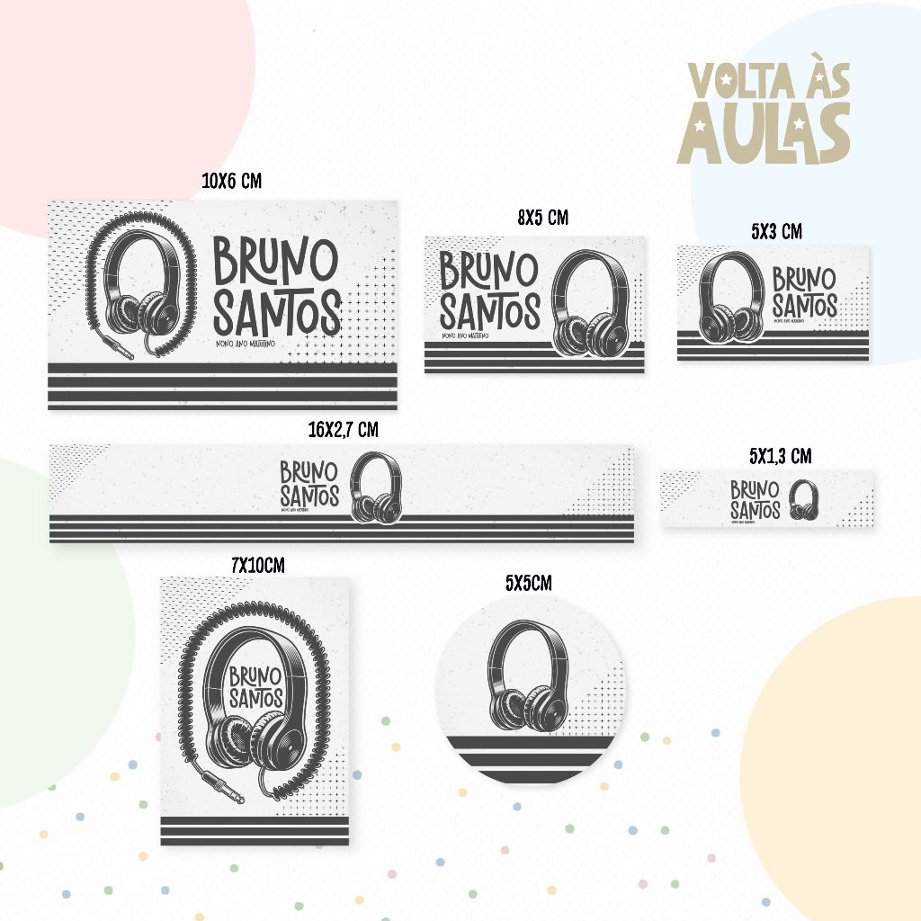 Kit Etiqueta Escolar DJ Music Adesivo Personalizado Recortado Destacável 100 unidades