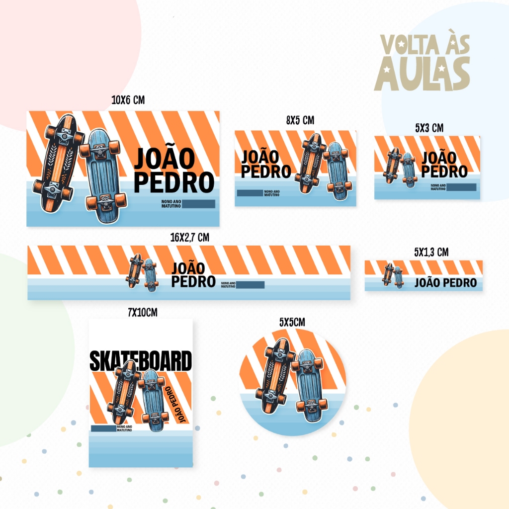 Kit Etiqueta Escolar Skate Boy Teen Adesivo Recortado 100 unidades