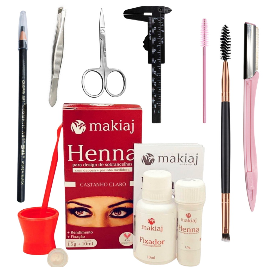 Kit Design de Sobrancelha Makiaj Henna Rena Navalha Pinça Tesoura Lapis Pincel Paquimetro Escovinha em Oferta na Shopee