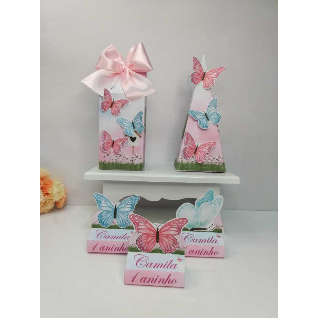 Kit Festa - 30 Lembrancinhas Personalizadas Jardim das Borboletas - Caixinhas Personalizadas - Papelaria Personalizada