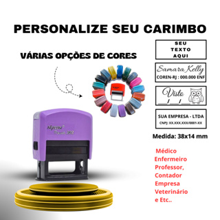 CARIMBO 302 PERSONALIZE COMO QUISER 14X38MM - MÉDICO,PROFESSOR,EMPRESA - CORES VARIADAS (LER DESCRIÇÃO) em Oferta na Shopee