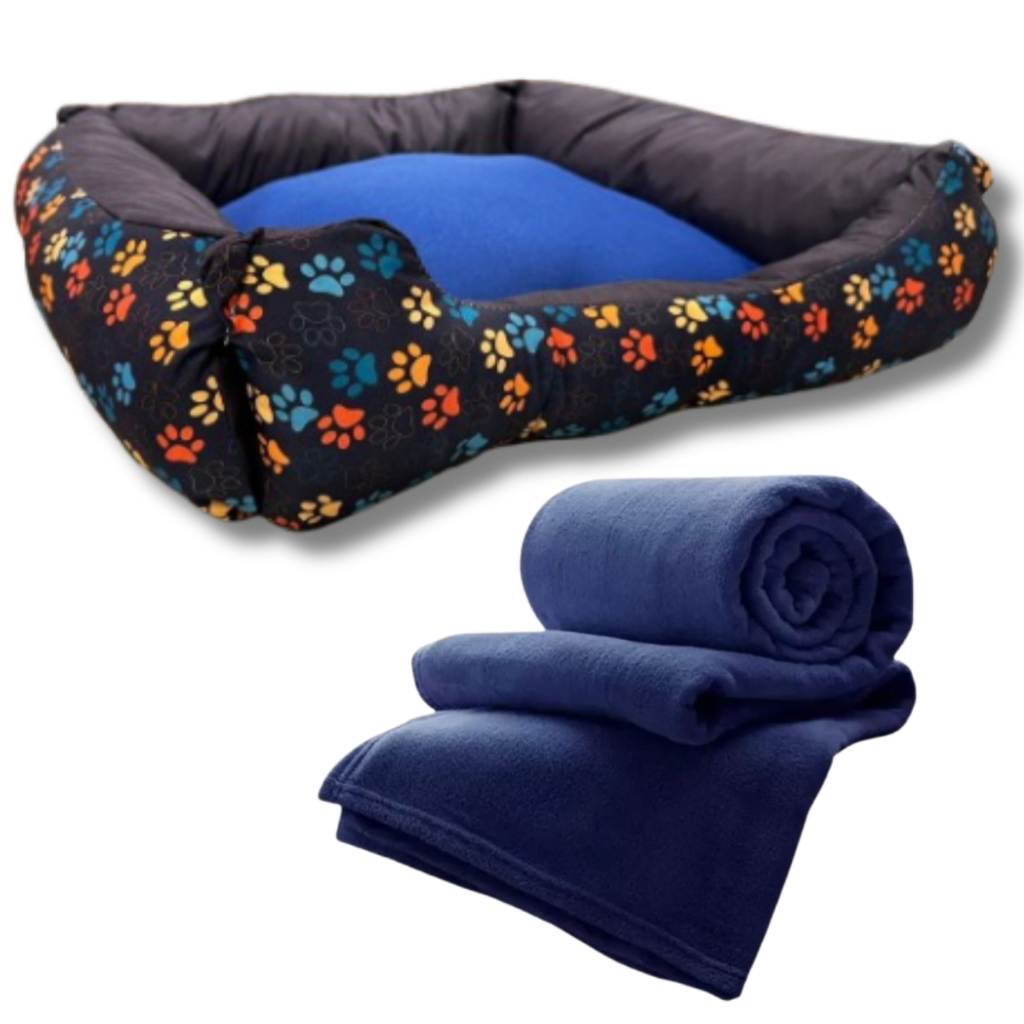 Cama + Manta Para Cachorro Cobertinha Fêmea Macho Cachorro Caminha Cobertor Azul Rosa Kit