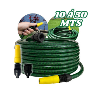 Mangueira de Jardim 10 á 50 Metros Trançada Reforçada com Conector e Esguicho para Quintal Flexível em Oferta na Shopee