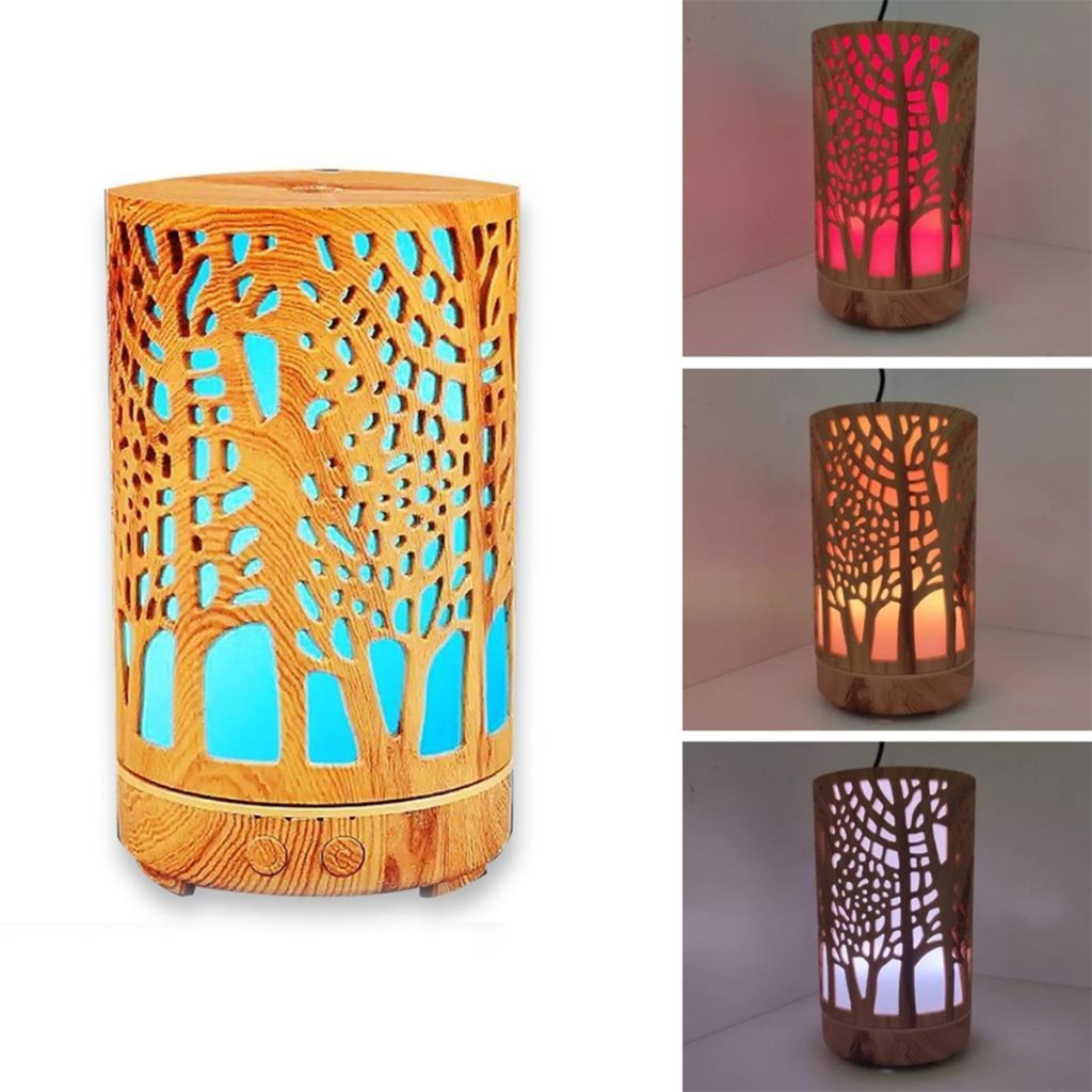 Umidificador De Ar Aromatizador Difusor Purificador Aroma Ultrassônico Com Led Madeira 1125
