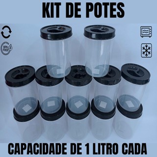 kit 12 potes plásticos 1 litro cada com Tampa de Rosca OU Kit 6 Potes Plásticos em Oferta na Shopee