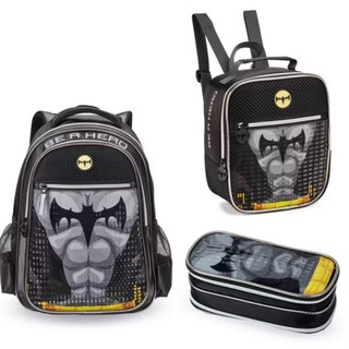 Mochila Infantil Menino Escolar Hero Masculina Reforçada Costas Lancheira Térmica e Estojo/Mochila Batman denlex