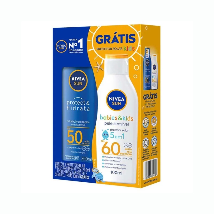 Kit Nivea Sun Protetor Solar  FPS 50 200ml + Protetor Solar Pele Sensível FPS 60 100ml