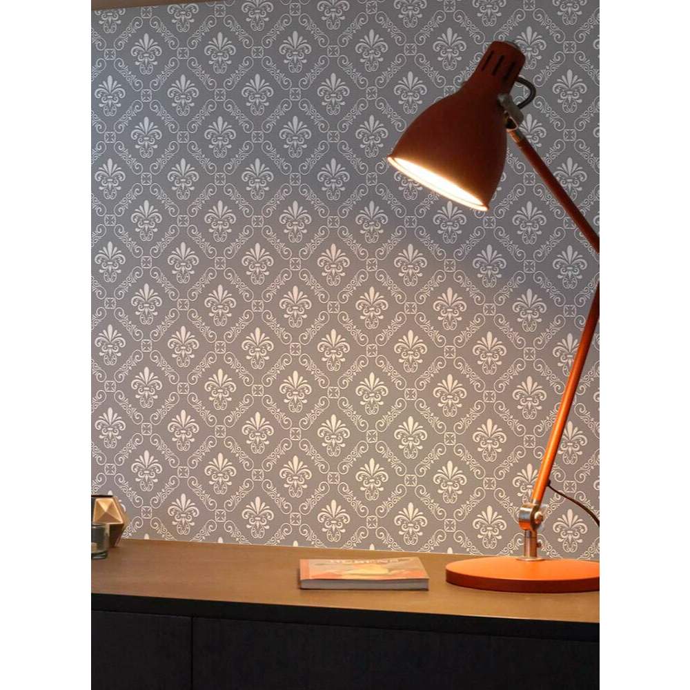 Papel de Parede Autocolante Vinil Arabesco Damask No Cinza