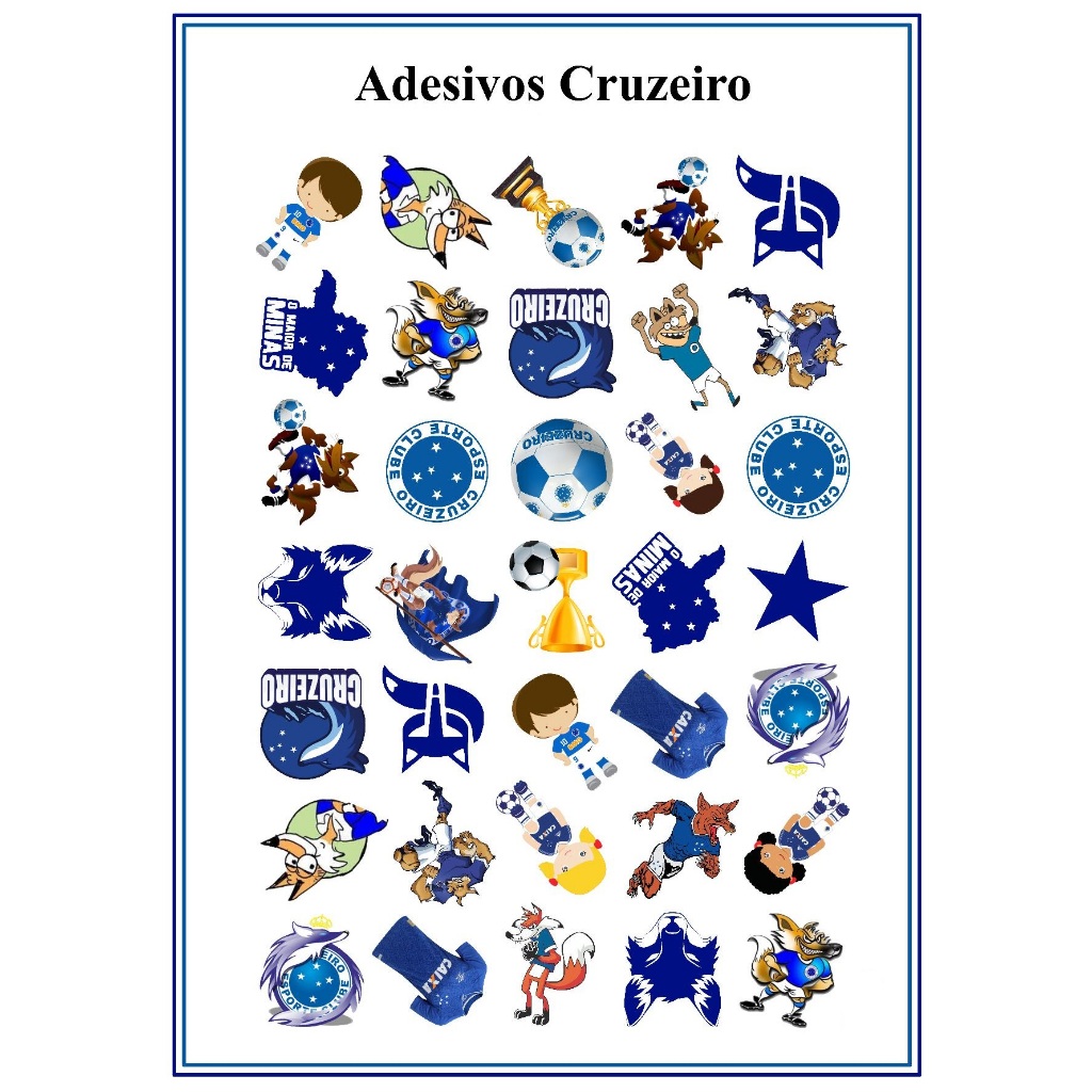 ADESIVOS TIME CRUZEIRO FUTEBOL CLUBE- MAFIA AZUL - AUTO COLANTE - CARTELA C/ 35 UNIDADES