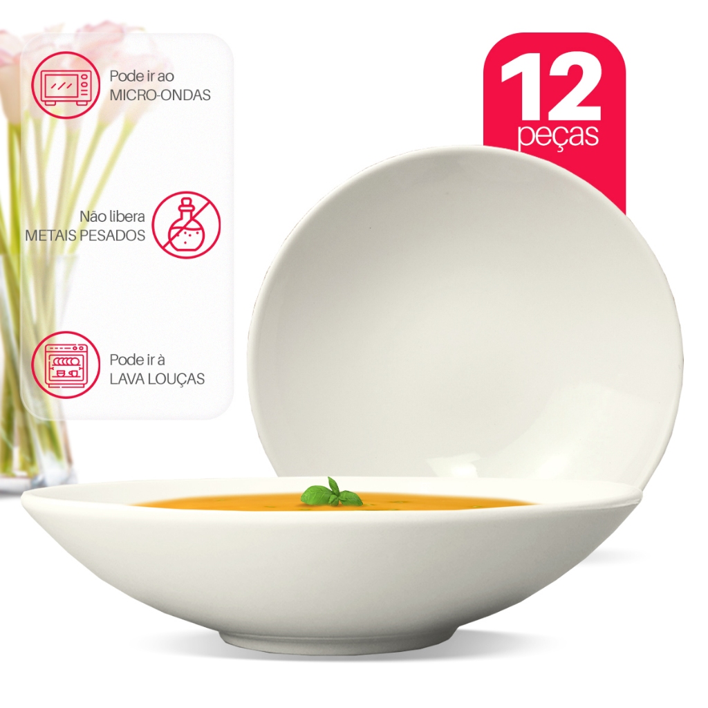Pratos Para Sopa Conjunto 12peças 21cm Branco - Bhz Store