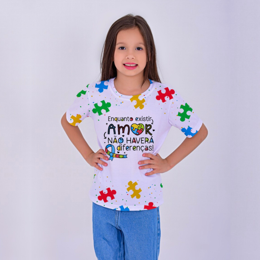 Blusa Camiseta Infantil Premium Unissex Estampada Manga Curta - Enquanto Existir Amor... em Oferta na Shopee